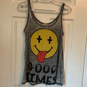 Grey happy face tank top small “good times”